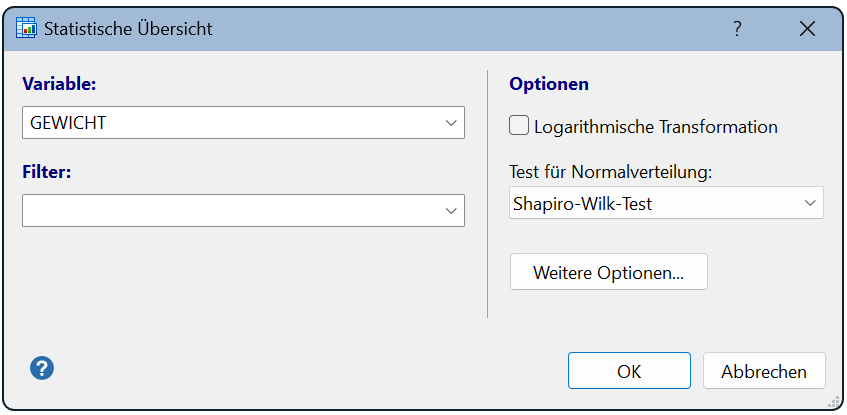 Variable GEWICHT ist ausgewählt