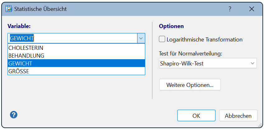 Wählen Sie eine Variable aus der Liste aus